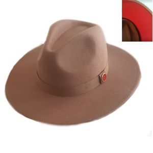 Wide Brim Premium Red Bottom Fedora - Tan